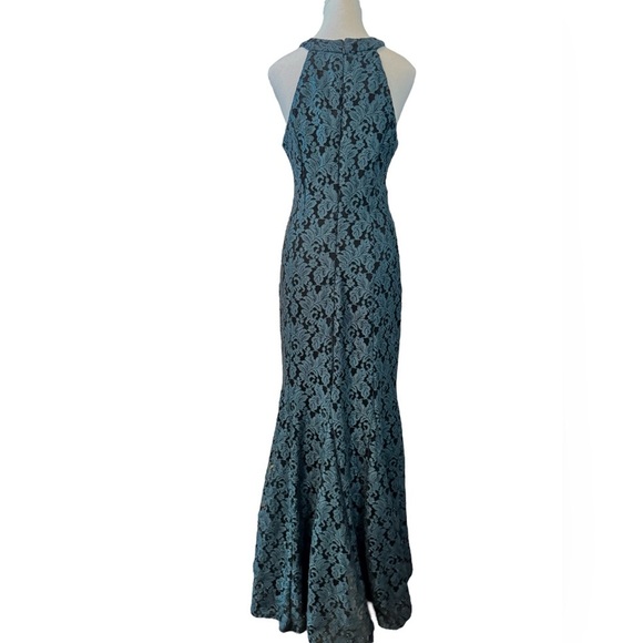R&M Richards | Glitter Lace Mermaid Halter Gown (10) - Picture 3 of 13